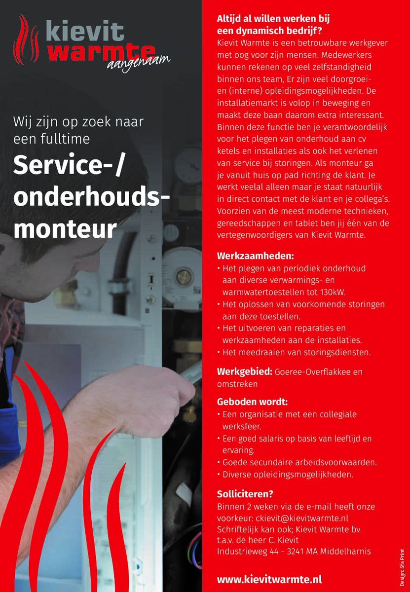 Kom jij ons team versterken! Een uitdagende baan in de installatietechniek. Innovatief, klantgericht, leergierig, zo maar een paar van jouw kwaliteiten <a href="/KievitWarmte/">Kievit Warmte</a>