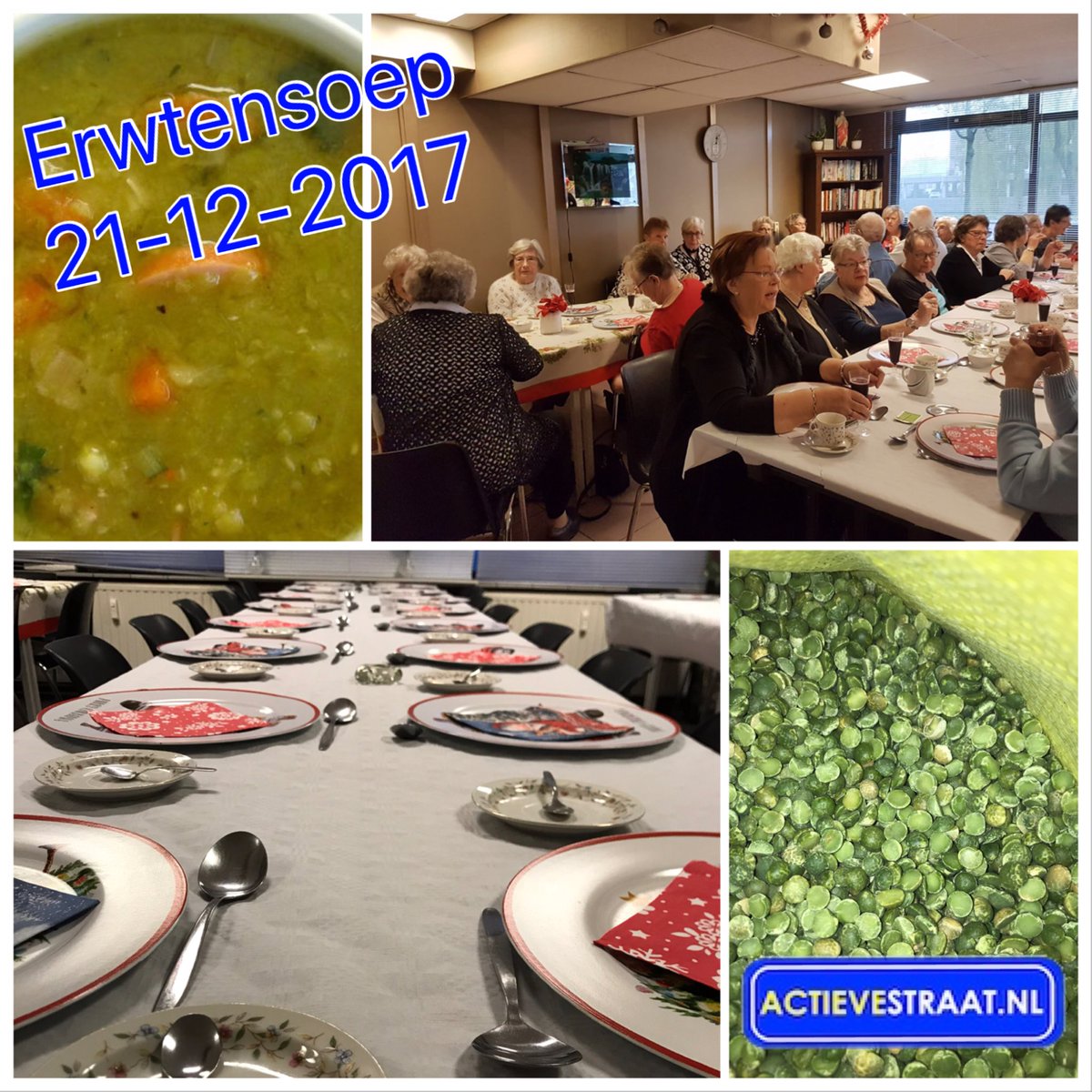 actievestraat's tweet photo. Zo’n 40 oudere medebewoners uit Hoogvliet genoten van hun kerstlunch in Huis Madelief. Wij verzorgde de erwtensoep, broodjes en roggebrood met katenspek. #samen #opzoomermeebedankt #hoogvliet #kerstgedachte https://t.co/lulQ2P5Emx