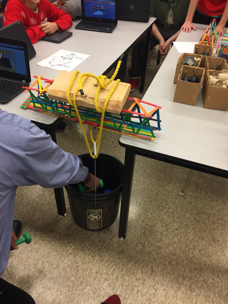 HayesClass's tweet photo. Popsicle stick bridge holding over 30 lbs. #STEAM @Kente_PS @HPEschools https://t.co/hstzRPEusb