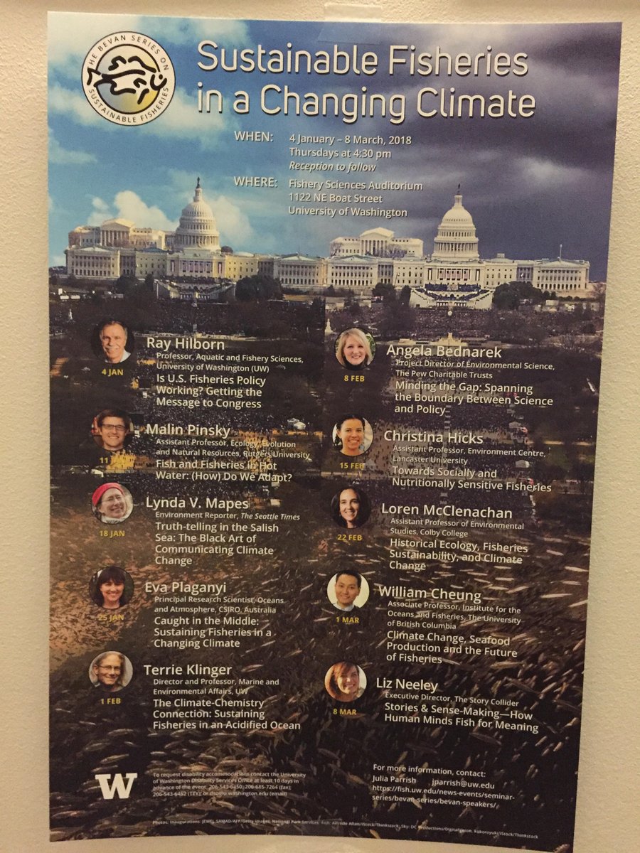 Fabulous lineup of speakers for our Bevan Series in 2018
including: <a href="/hilbornr/">Ray Hilborn</a> <a href="/pinskylab/">Global Change Research Group</a> <a href="/LyndaVMapes/">Lynda V. Mapes</a> <a href="/atbednarek/">Angela Bednarek</a> <a href="/LizNeeley/">LizNeeley</a>
