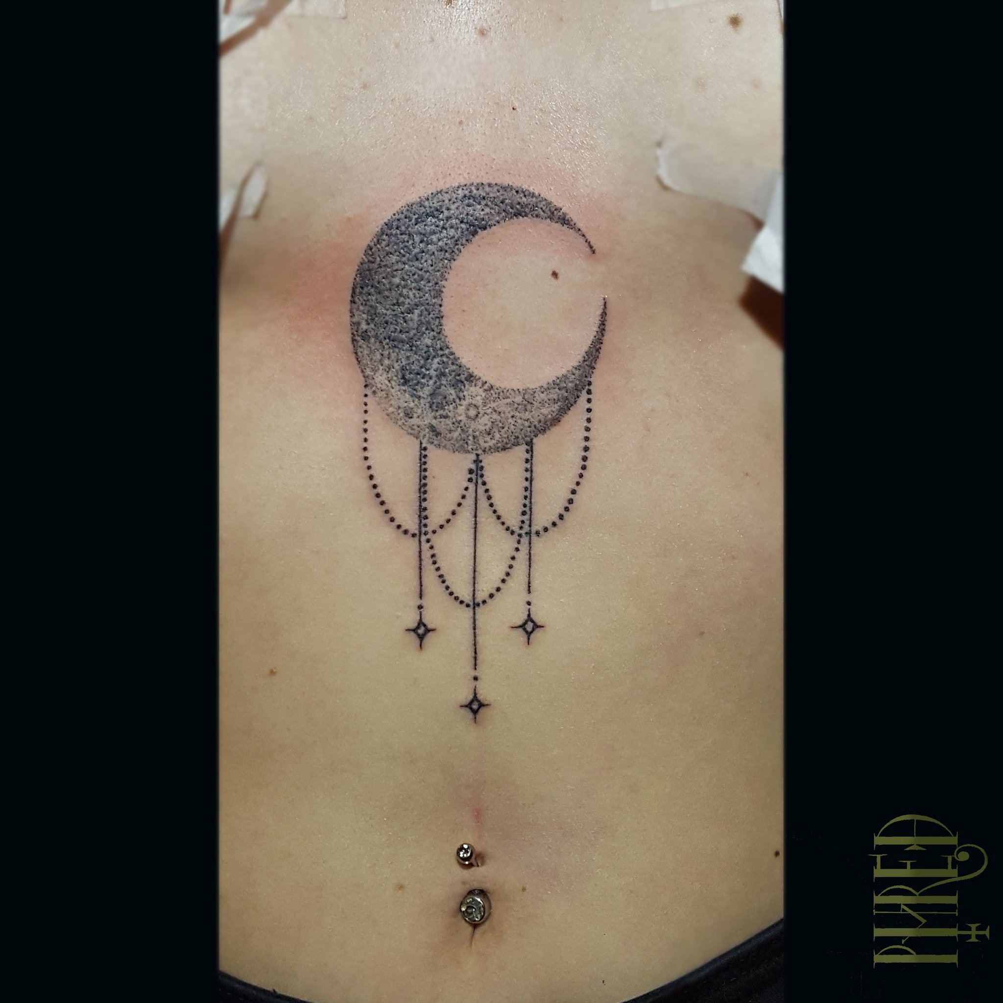 Crescent Moon Lotus Unalome Feminine Sternum Temporary Tattoo  Etsy Denmark