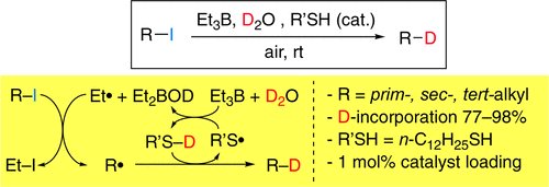 J. Am. Chem. Soc. (@j_a_c_s) on Twitter photo A mild and efficient thiol-catalyzed deuteration of alkyl iodides via radical pathway using D2O as source of deuterium <a href="/renaudphi/">The Renaud Group</a> acspubs.co/608F30hlUfb A mild and efficient thiol-catalyzed deuteration of alkyl iodides via radical pathway using D2O as source of deuterium <a href="/renaudphi/">The Renaud Group</a> acspubs.co/608F30hlUfb