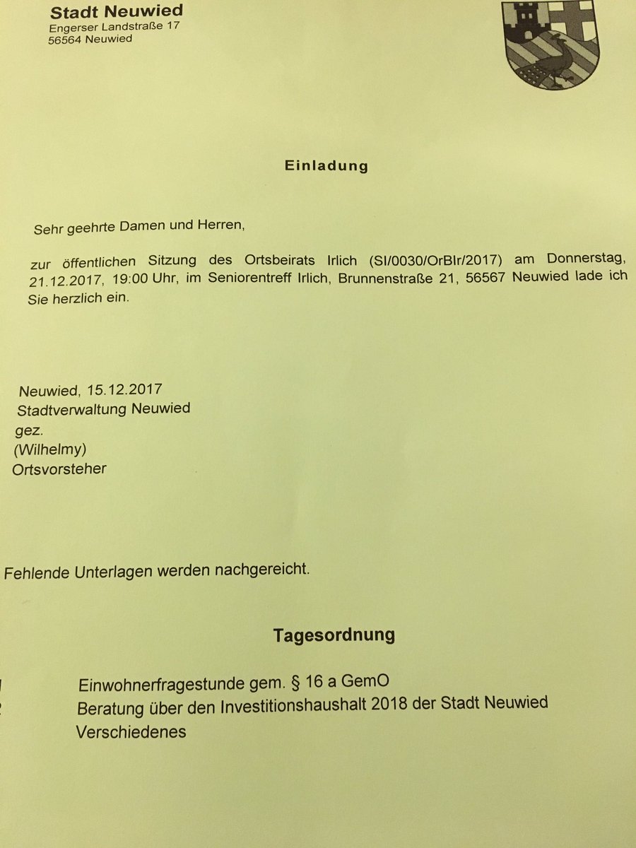 Simon_Solbach's tweet photo. Heute die zweite Ortsbeiratssitzung im Dezember. Mal schauen wie viele Bürger Fragen zum Weiherplatz haben. @RZNeuwied ist auch dabei. #Politik #Neuwied #Irlich https://t.co/zAqfDOB72S
