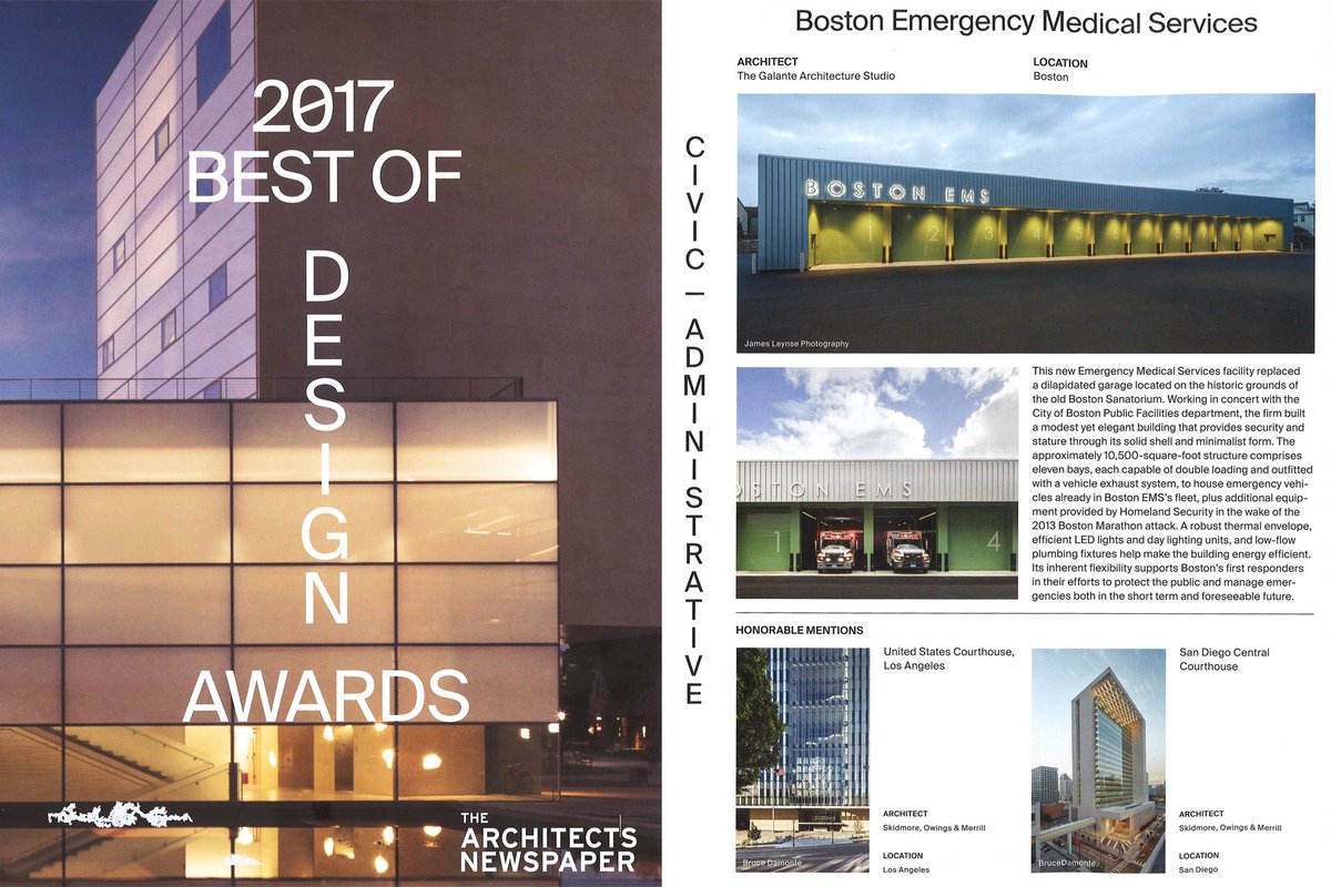 tgas146's tweet photo. Check this years @archpaper Best of Design Awards book! We are featured on page 30 with Boston EMS, which is the winner of the Civic – Administrative category.
#TGAS #architecture #ArchitectsNewspaper #BestofoDesignAwards https://t.co/vJDlSQioFq