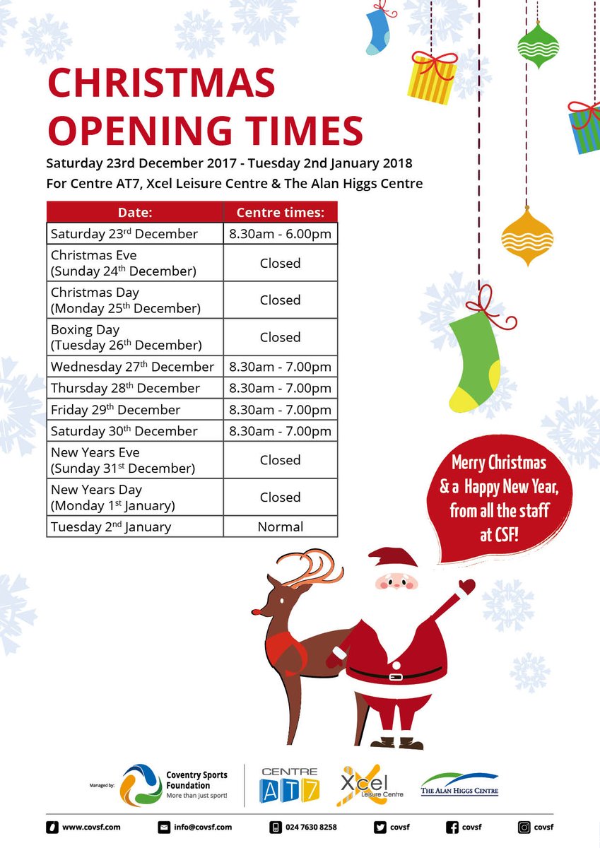 cvlifenews's tweet photo. Coventry Sports Foundation Christmas Opening times! https://t.co/Al7tLk18it