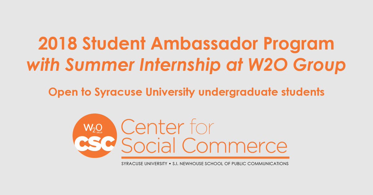 CuseWeissCenter's tweet photo. Seeking two outstanding @SyracuseU/@NewhouseSU students for an immersive Ambassadorship experience, including summer internship at @W2OGroup. Learn more &amp; apply by Jan. 22: https://t.co/d5jbUID1iJ https://t.co/pxgKClwjzQ