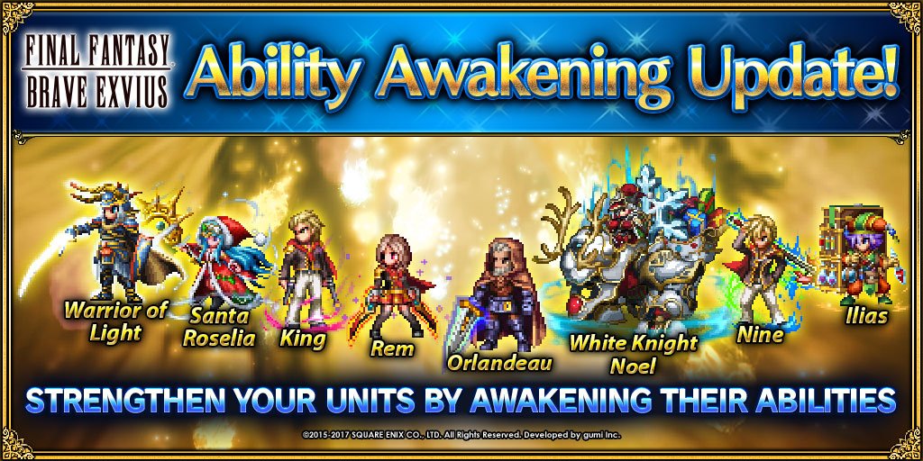 Final Fantasy Exvius A Twitteren Awaken The Abilities Of The Following Units Orlandeau White Knight Noel Santa Roselia Warrior Of Light Rem King Nine And Ilias And Unlock Their Full