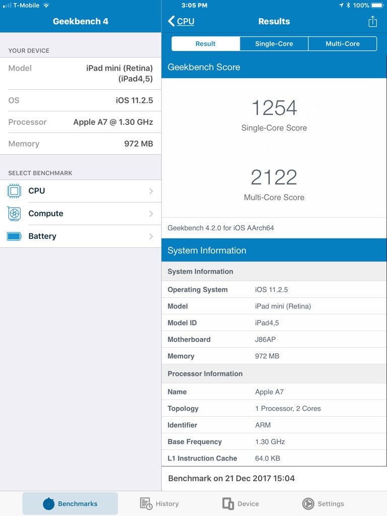 art_isabella's tweet photo. A day after @Apple @AppleSupport admits they slow down phones for bad batteries, I ran this benchmark on my #iphone6s and my #iPadmini2 on #ios11beta.
My nearly 5 y.o. iPad now runs faster than my 6s. And it wasn’t always this way. The 6s in Jan 2017 was more than 2x faster. https://t.co/LgmSJl3n7i