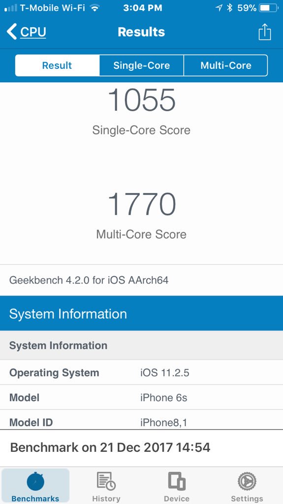 art_isabella's tweet photo. A day after @Apple @AppleSupport admits they slow down phones for bad batteries, I ran this benchmark on my #iphone6s and my #iPadmini2 on #ios11beta.
My nearly 5 y.o. iPad now runs faster than my 6s. And it wasn’t always this way. The 6s in Jan 2017 was more than 2x faster. https://t.co/LgmSJl3n7i