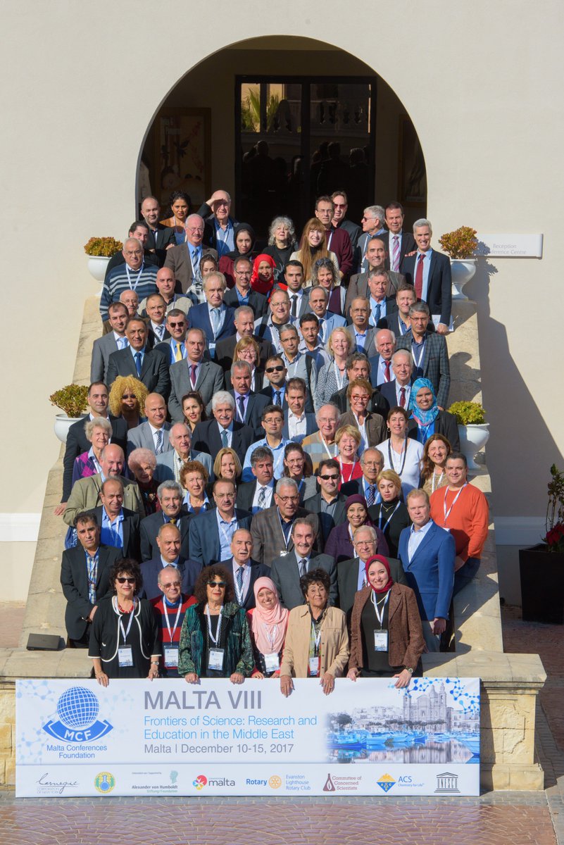 ZafraLerman's tweet photo. Malta VIII Conference was held Dec. 10-15, 2017 in Malta. Scientists from 17 MENA countries worked for 5 days w/ Nobel Laureates on water scarcity, renewable energy, nuclear& chemical security, entrepreneurship & innovation, education #IamAScienceDiplomat @AmerChemSociety @Moedas https://t.co/jXWe9Eud8a