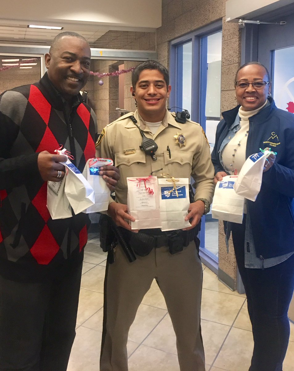 Thompson4AD17's tweet photo. @CSGovts continues giving back w/holiday care packages to @LVMPD on behalf of Natl Chair @katkinson702 w/ @Daniele4NV #csg2017 #boldenac https://t.co/becLplMB2F
