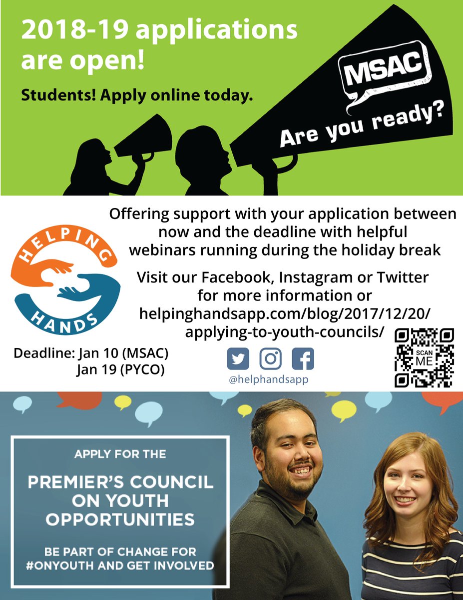 helpinghands's tweet photo. Two youth councils, Minister's Student Advisory @MSAC_ON & Premier's Council #PCYO, are recruiting! We will be hosting a webinar with tips and assist on editing applications.
https://t.co/cFNIfglkWC
Sign up at https://t.co/S6OAa3SEHn
@YouthVoiceON #ONyouth #onted @ONeducation https://t.co/Dwl2Gi3o0G