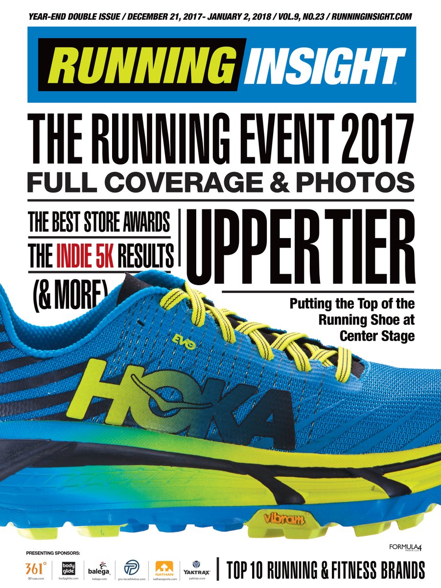 therunningevent's tweet photo. Year-end double issue of Running Insight includes full recap with lots of pix from #TRE17. Plus: Top Running Shoe Uppers for 2018 & Rankings of the Top 10 Running & Fitness Brands. READ: https://t.co/UIQMtIbK2o https://t.co/PI01ekJVaV