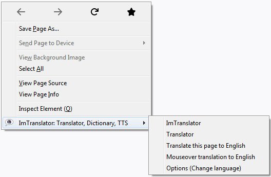 smartlink's tweet image. CUSTOMIZE CONTEXT MENU: IMTRANSLATOR FOR FIREFOX
ImTranslator includes the Context menu which provides the access to the translation applications, menu items and additional language tools, and Help.
TO LEARN HOW TO DO IT, READ THE ARTICLE: goo.gl/RNrsFR