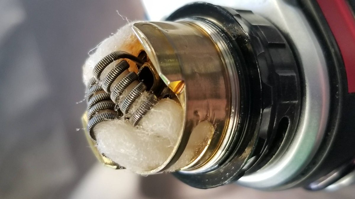 phoenix_vapor's tweet photo. Trying out something different with the Kylin RTA.

Rather than having the coil leads even, I left one side longer on each coil creating a diagonal positioning.

This leaves room for significantly more airflow. I can now comfortably run this tank at 100w!

https://t.co/38Lr02QWf0 https://t.co/yQn3SwARy0