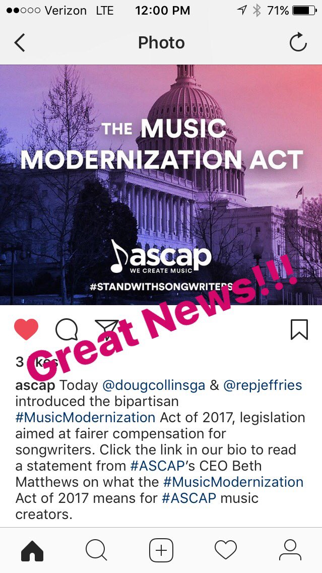 Every voice counts! #MusicModernizationAct #StandWithSongwriters #music #ascap #bmi #nmpa #sona #teamwork #bipartisaneffort