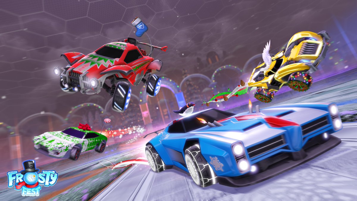 RocketLeague's tweet photo. Is there no snowfall where you live? Frosty Fest and our 'Snowy' maps have you covered! Details on our FREE in-game event ending Jan 2: https://t.co/VmUcxQ0C18 https://t.co/HFh01Ac6P8