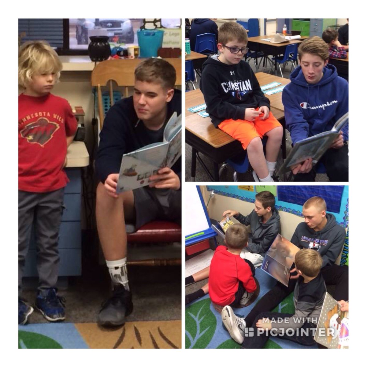 Linc_Christian's tweet photo. One of the best parts about having K-12 in the same building...the older students have a chance to invest in the younger students! Our 9th grade speech class read to 1st grade today! #morethananeducation #crusaderway #cultureofunity https://t.co/7Zi6CgAtLw