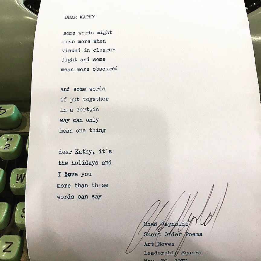 Short Order Poems Dear Kathy By Chad Reynolds On 11 30 At Leadership Square As Part Of Artscouncilokc S Artmovesokc Topic Love Poem For Kathy T Co Zwnva6nlv7
