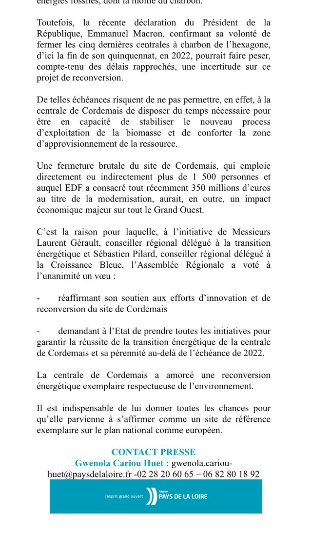 laurentgerault's tweet photo. Vœu adopté à l’unanimité des élus @paysdelaloire portant sur l’avenir de la centrale #EDF de #Cordemais
#FRTE #TransitionEnergetique https://t.co/UOu6bkKbtn