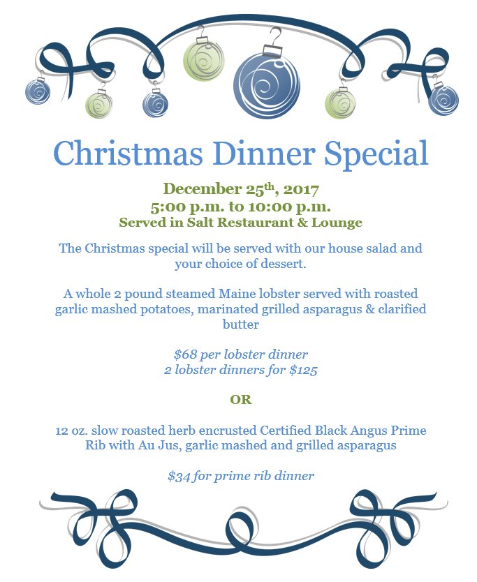 Salt_CocoaBeach's tweet photo. Check out our Christmas Dinner special being served Christmas day in our restaurant #MerryChristmas #ChristmasDinner #CocoaBeach https://t.co/03qWQiO3SV