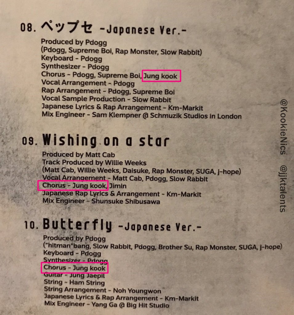Jungkook& #39;s creditsYouth (BTS 2nd Japanese studio album)-Credits for original Japanese songs-Co-write:Intro: YouthChorus:Intro: YouthWishing on a StarFor You  #Jungkook   #정국
