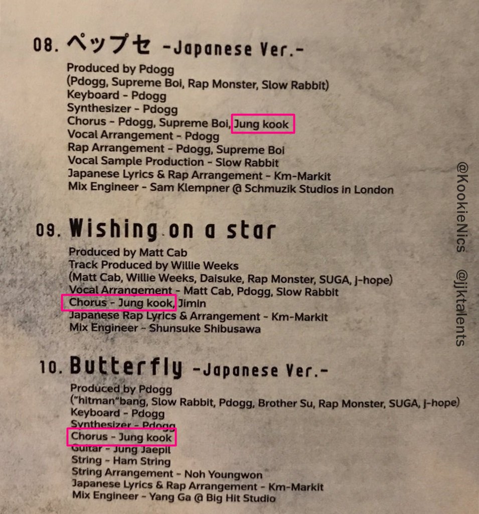 Jungkook's creditsYouth (BTS 2nd Japanese studio album)-Credits for original Japanese songs-Co-write:Intro: YouthChorus:Intro: YouthWishing on a StarFor You #Jungkook  #정국