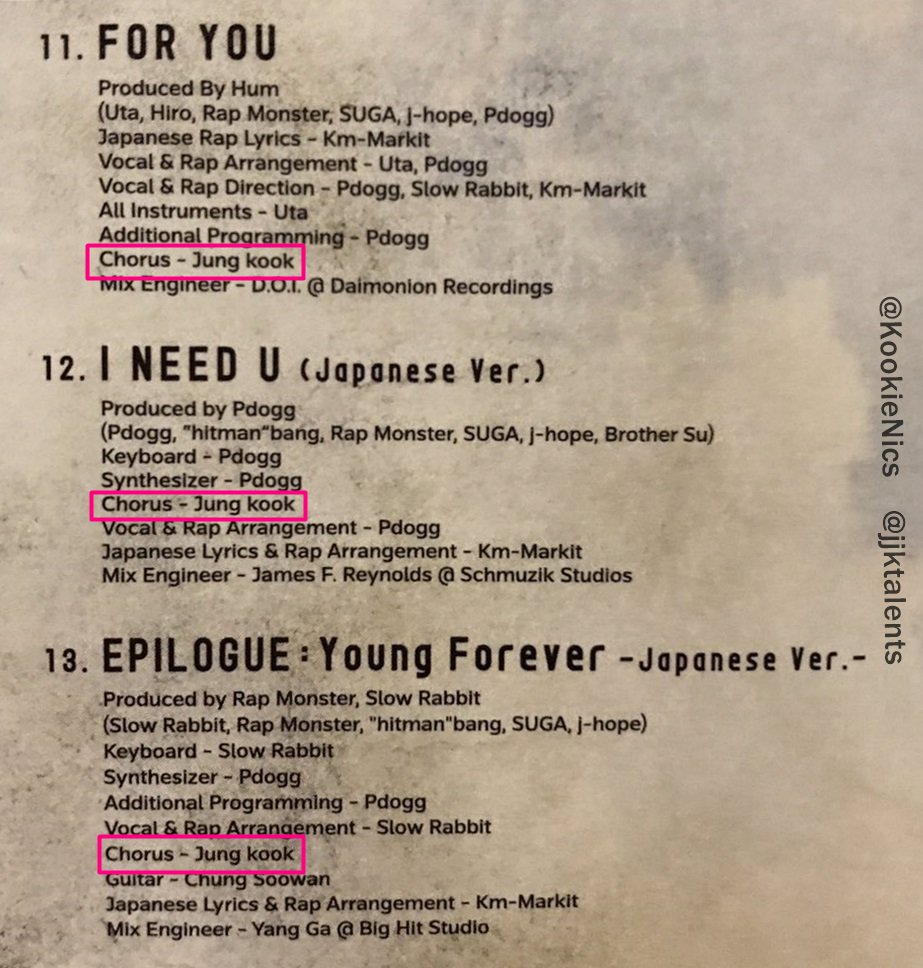 Jungkook's creditsYouth (BTS 2nd Japanese studio album)-Credits for original Japanese songs-Co-write:Intro: YouthChorus:Intro: YouthWishing on a StarFor You #Jungkook  #정국