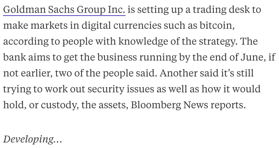 TuurDemeester's tweet image. "Goldman Is Setting Up a Cryptocurrency Trading Desk" bloomberg.com/news/articles/…