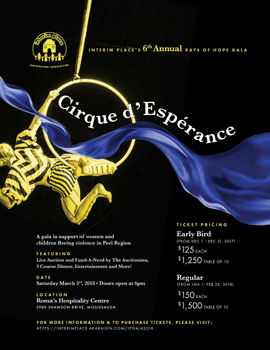Embrave_ca's tweet photo. Interim Place's 6th Annual #IPGala 2018 is on Saturday March 3rd, 2018! Early bird tickets are on now $125 each or $1,250 for a table of 10- early bird tickets only available until Dec. 31 https://t.co/ty9zuWZuYD #holidays #earlybird #Peel #Mississauga #Gala https://t.co/J5X7wMettR