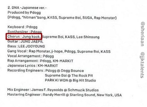 Jungkook's creditsMIC Drop/DNA/Crystal Snow (BTS Japanese single)-Credits for original Japanese songs-Chorus:Crystal Snow #Jungkook  #정국