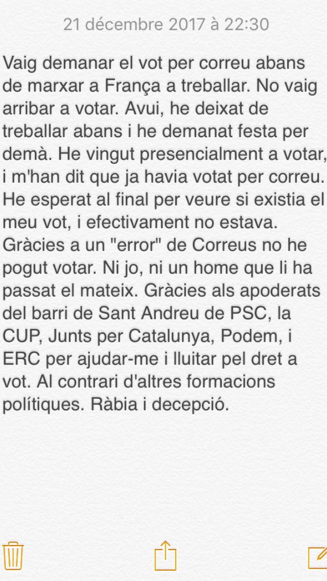 rogercastim's tweet photo. Avui no he pogut votar per un error de #correos #21D #EleccionesCataluna #Eleccions21D #votperdut  #ràbia https://t.co/Sw0PZ5OL8n