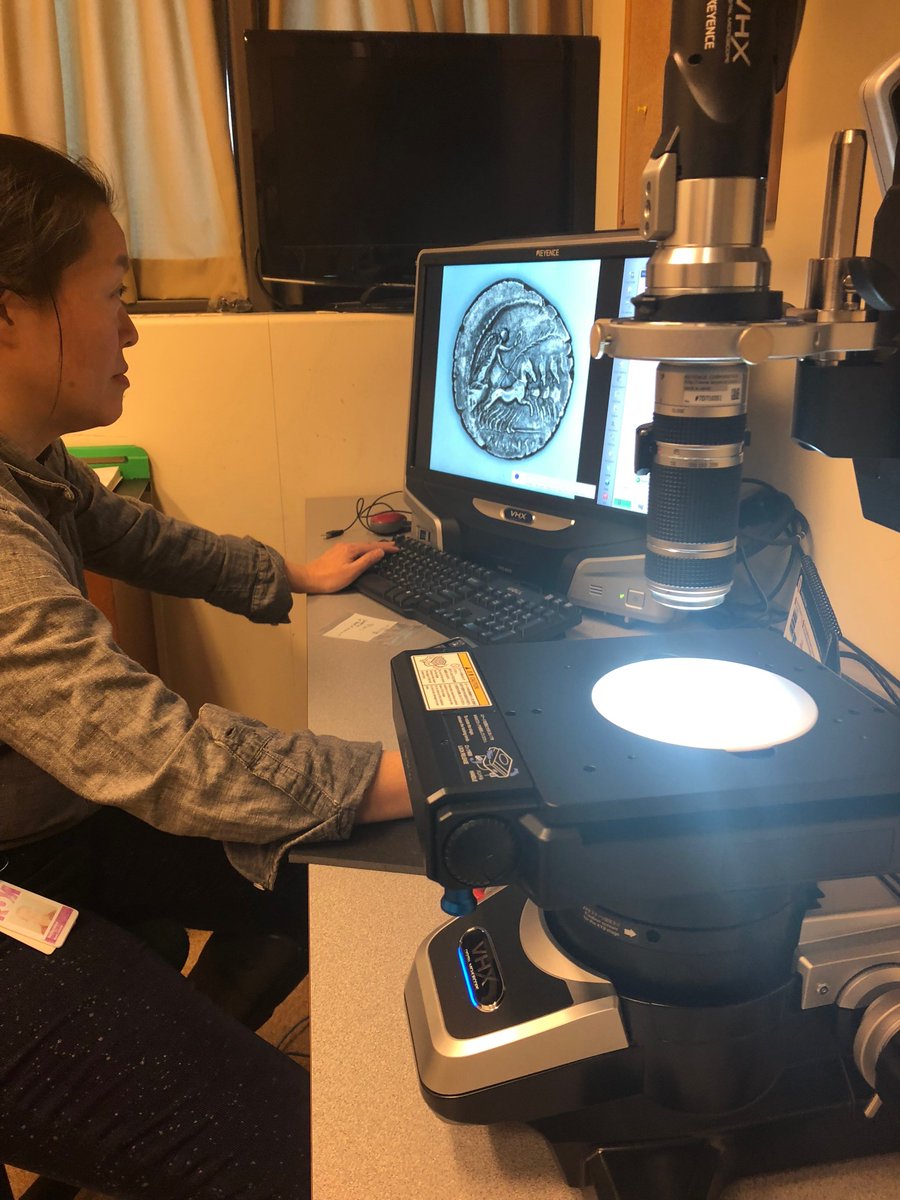 RBJMason's tweet photo. Today we are getting the @romtoronto #Keyence digital #microscope working, part of the new #ROMdigital initiative aimed at getting 10,000 objects online by 2022, thousands of small objects, from #coins to #fruitflies, will be recorded with this really cool tool. https://t.co/VamANwUMbN