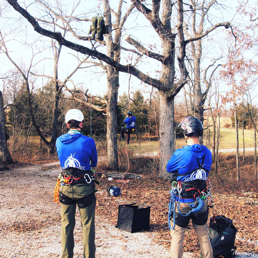 CherokeeTrees's tweet photo. We spent the morning in aerial rescue training. We do this twice a year to ensure we can safely bring down a climber in emergency situations. #treecare #safety #cherokeetree #springfieldmo https://t.co/KO5rmEdl5C