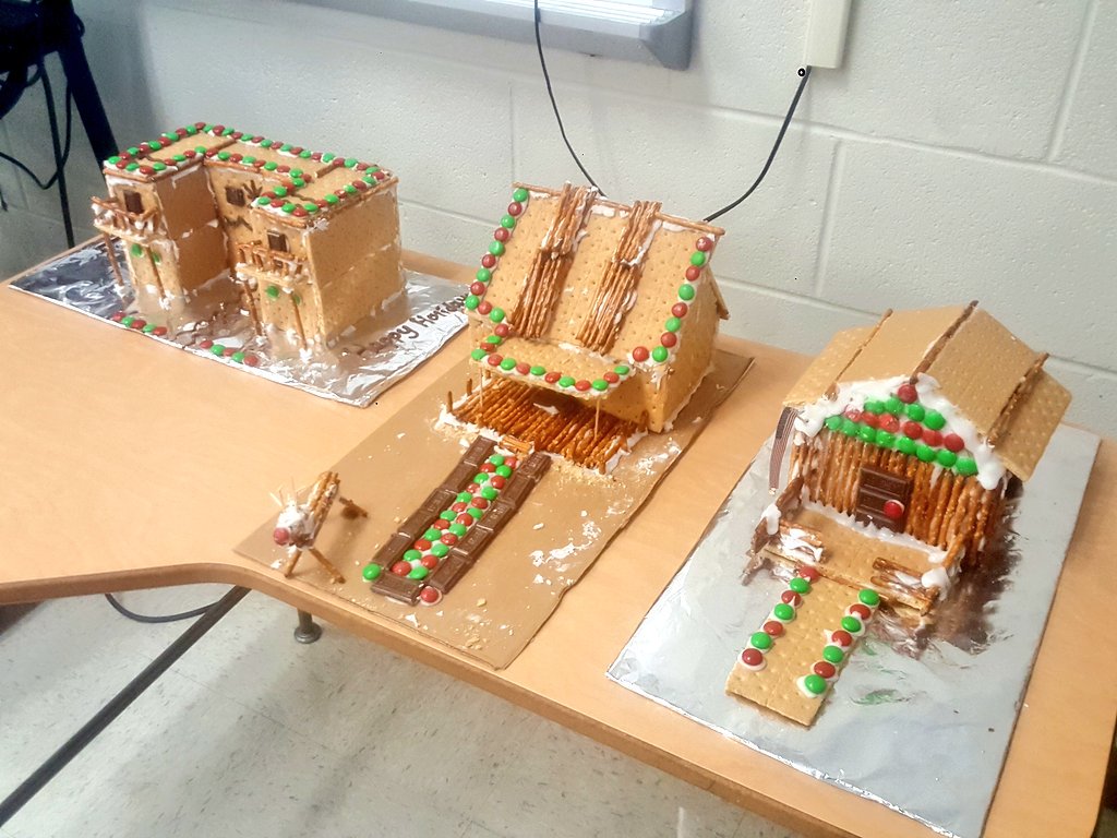 mrjwonders's tweet image. Gingerbread house challenge complete! Great job everyone!  And our winner is the team of Seth Breseman, Mason Burkeen, and Owen Hunt!  #holidayengineering @Onsted_HS