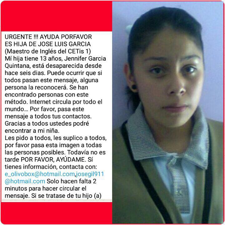 PatoBorja's tweet photo. URGENTE POR FAVOR RT OTRA NIÑA EXTRAVIADA! Más lágrimas en una familia ecuatoriana! No más victimas!!! BASTA!!! https://t.co/cQzKPq5w44