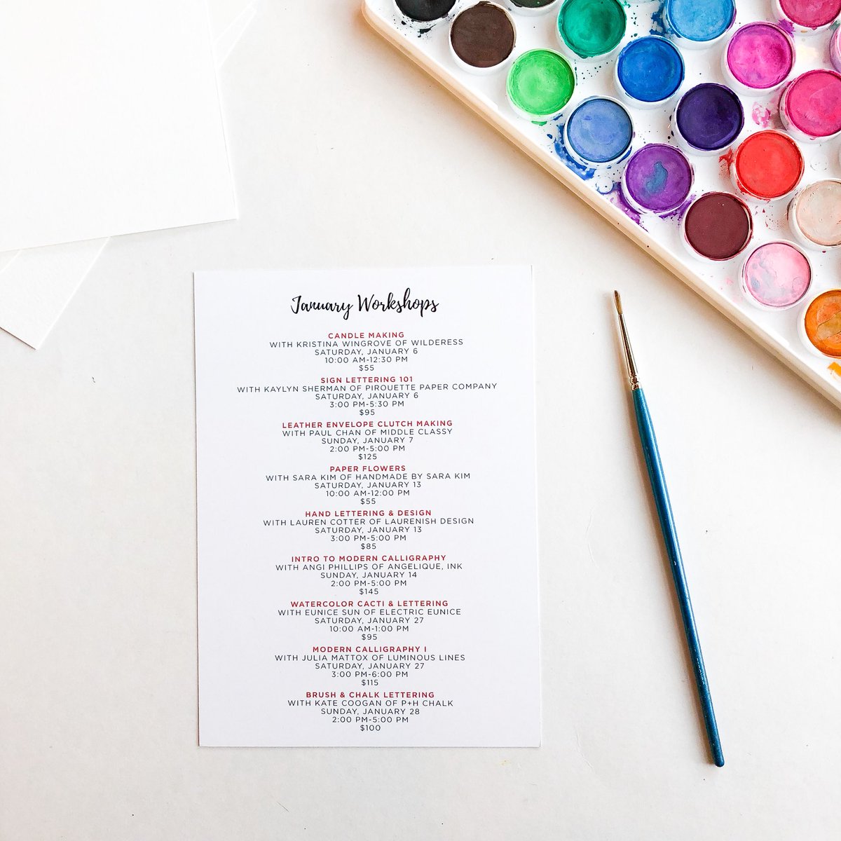 Here’s our January workshop schedule! Get creative in 2018! #dtsa #santaana #learncalligraphy