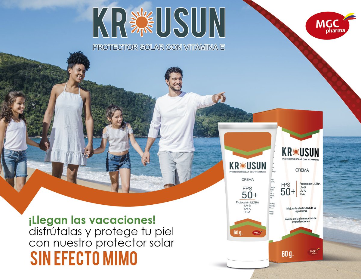 MGCPharmaSAS's tweet photo. ¡Llegan las vacaciones! disfrútalas y protege tu piel con nuestro protector solar #Krousun , pregúntanos por el. #Vacaciones #Sol #MédicosGenerales #MGCPHARMA https://t.co/g8FbxZB9Bl