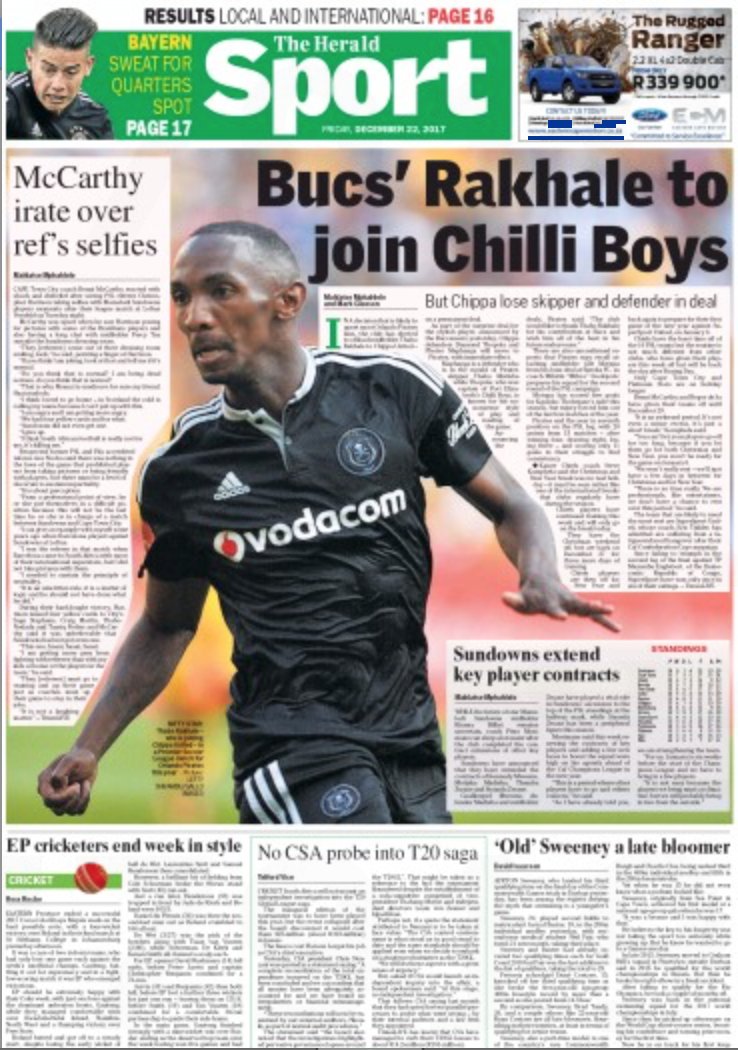 HeraldNMB's tweet photo. Today in The Herald:#PEPolice #sapsEC #OrlandoPirates #ChippaUnited #EPCricket #CSA #T20 https://t.co/MLHVNNHWtA