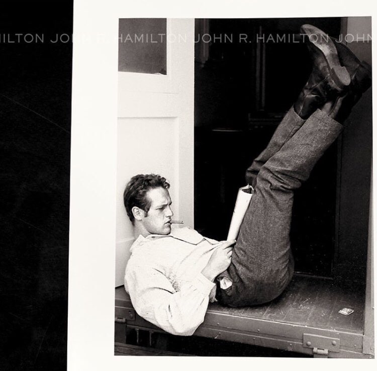 JRHcollection's tweet photo. "Paul Newman, Dressing Room" [1958]. @WarnerBrosEnt lot. Christmas present for a collector. Shot by JRH in 1958, Paul Newman spends several free moments, between filming “The Left-Handed Gun,” in front of his dressing room catching up on "The New Yorker" and enjoying a cigar. ⠀ https://t.co/D3K9dS11Qh