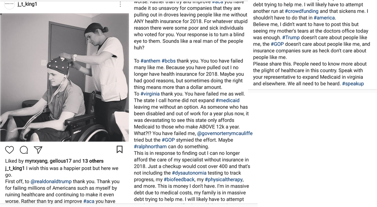 MSCNRD's tweet photo. A message from Jacob about @realDonaldTrump , #healthcare, #Medicaid , the #GOP, #anthem , and @RalphNortham . Please follow this health journey at https://t.co/0uN7d3g8jY #RT #SpreadTheWord https://t.co/UG9zBfZF55
