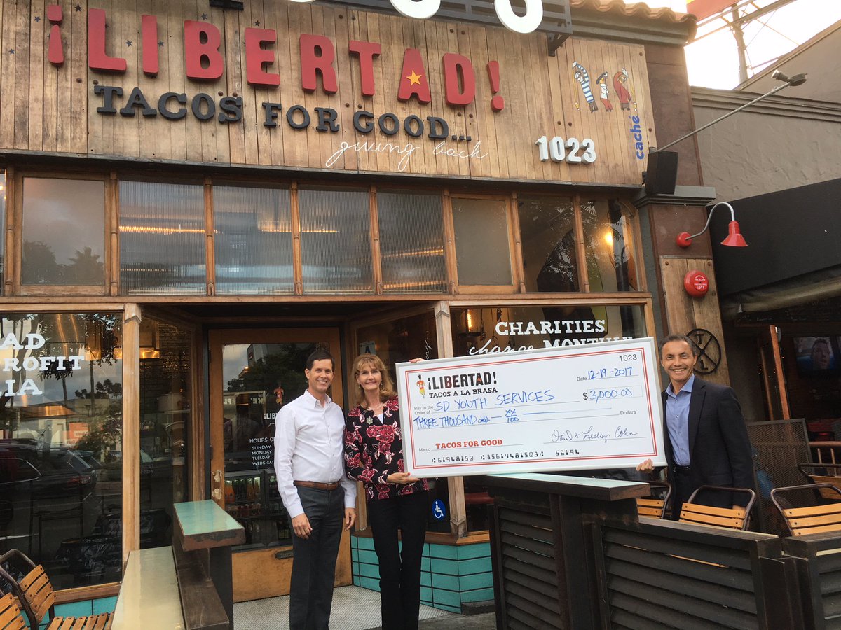 We raised &amp; donated $3,000 to San Diego Youth Services, our charity for November! #dinecrg #tacoslibertad