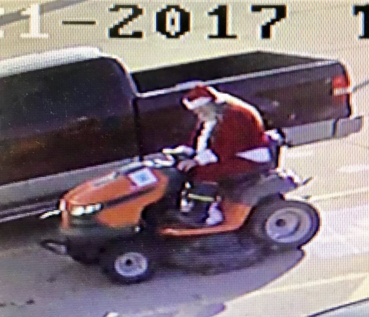 AshleyRPh's tweet photo. Santa. On a mower.  In a Handicapped spot.  #MerryChristmas https://t.co/I5nCqWSFCq