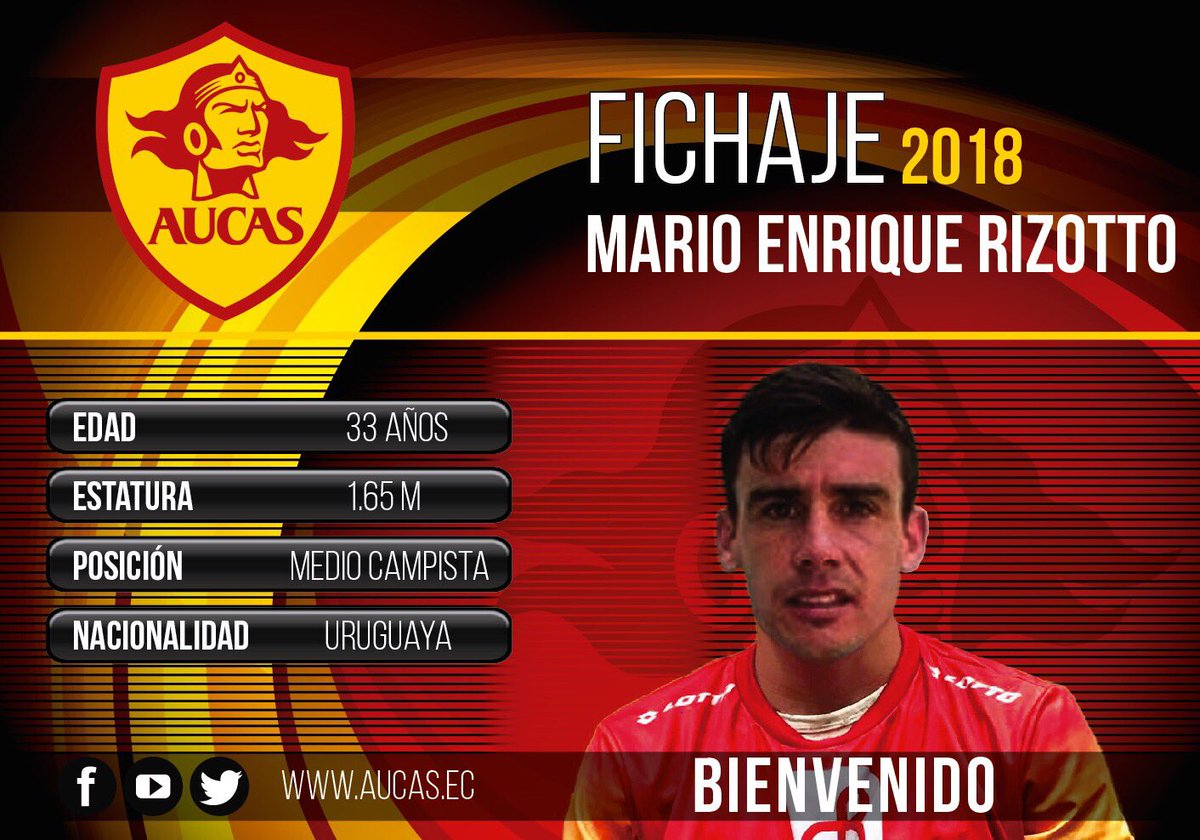 AucasOficial's tweet photo. [OFICIAL]
Damos la bienvenida al jugador Mario Enrique Rizotto a S.D. AUCAS para la temporada 2018.
¡¡ÍDOLO DESDE SIEMPRE Y PARA SIEMPRE!!
#ÍdoloDeQuito #ÍdoloDelPueblo #GarraYCorazón https://t.co/oAtqFieNxl