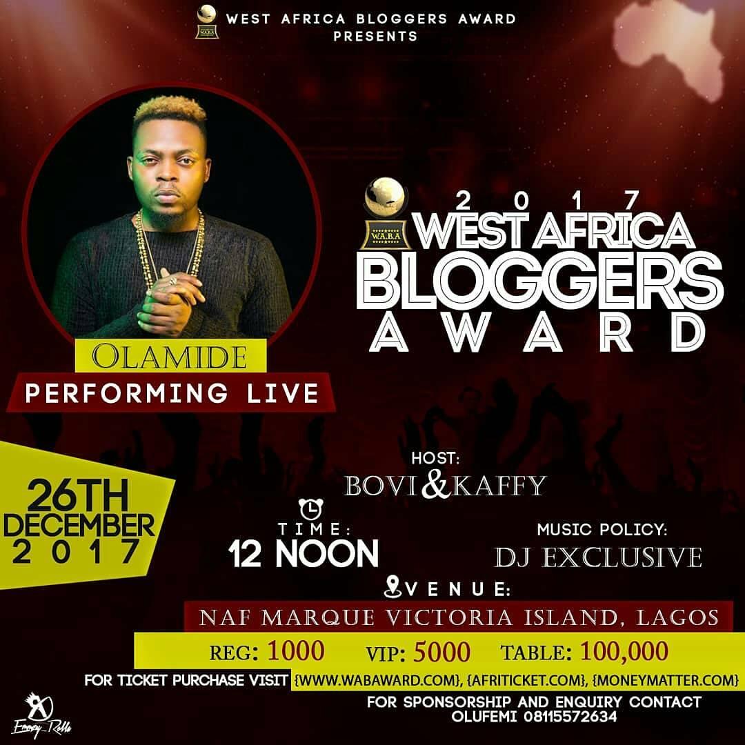 wethesultans's tweet photo. We bring the 🔥🔥 down on stage as we perform at the "West African Bloggers Award" on the 26th of Dissemba..

Go get your tickets ASAp
Limited seats available tho
Regular 1k, VIP 5k, Table 100k
Cc @WABA2017 
@olamide_YBNL 
@falzthebahdguy 
@iam_smalldoctor 
@oc_thegod https://t.co/TiHW9y1ARL