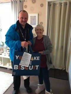 Out in Littlemoor House delivering goodies for Christmas prepared by NHO Claire Goodier and provided by FCHO and Sure Group.