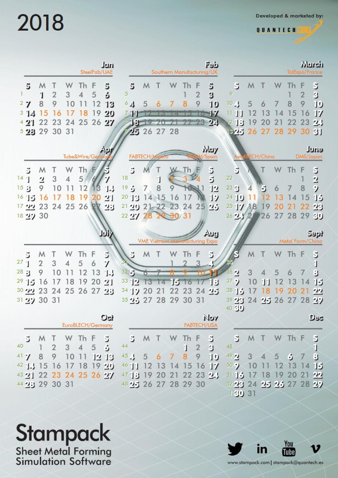 Stampack_sw's tweet photo. Stampack #2018calendar light w/Sheet Metal #Forming &amp; #Manufacturing fairs &amp; venues worldwide https://t.co/Gn541YC2ZI cc. @ismrmagazine @FFJournalUpdate @ModernMetalsMag @MfgDay @fabcomlady @FMAmembership @RachaelHogg @AMS_magazine @DriveUsingSteel @MIT @IronSteelToday https://t.co/ZGKDqEuZW5