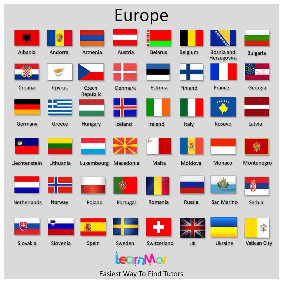 LearnMorApp's tweet photo. Here's a useful chart to learn the flags of European countries!

#Learn #NationalFlag #Europe #countries #LearnMor https://t.co/XbyNLfaOZ7