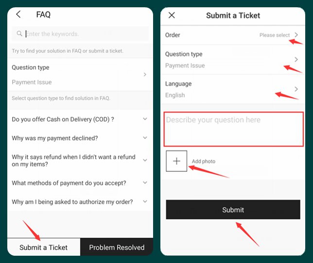 SheIn_Help's tweet image. For app users, you can raise tickets by following steps👇