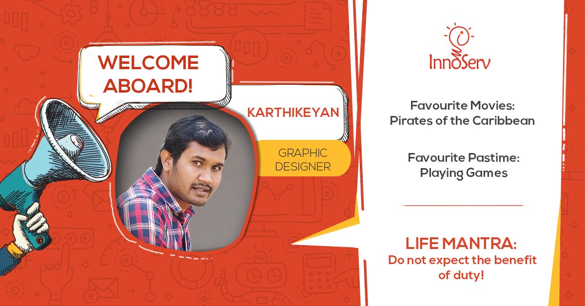 InnoServSol's tweet photo. We’ve got another gemstone for our organization. Let’s welcome Karthikeyan, who has joined us as a Graphic Designer for Bangalore location. We believe that you’ll definitely enjoy working and growing with us and prove as a true asset in no time. Welcome to #InnoServ #GoodLuck https://t.co/V8MOkBKY1c
